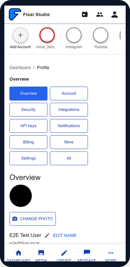 FloAI Profile with connected social accounts