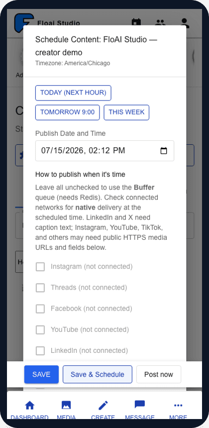 FloAI schedule flow on mobile
